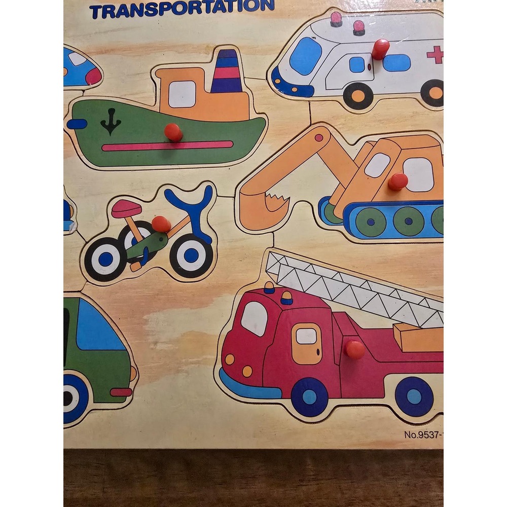 Vintage 1997 Safari Ltd Transportation Wooden Peg Puzzle 8 Piece Toy 9537-12 - Picture 3 of 6